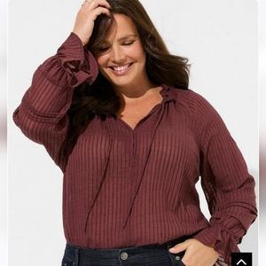 Torrid stripe gauze lace up peasant top NWT Size 0